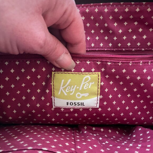 Fossil Key-Per Vinyl Coated Shoulder Tote Bag Approx 16.5" x 10.5" Multicolored - Picture 6 of 16